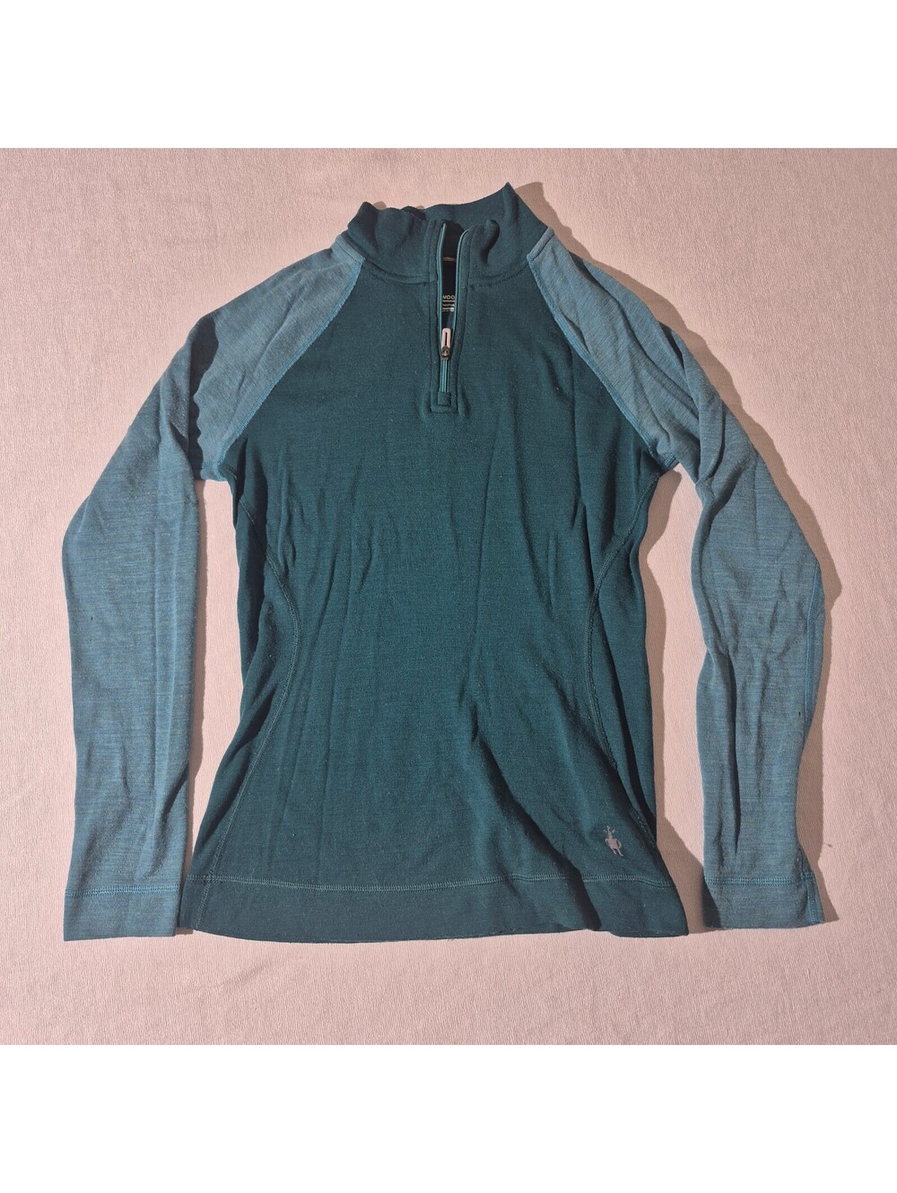 Smartwool Womens S Small -Has Wear- wool teal quarter-zip long sleeve top